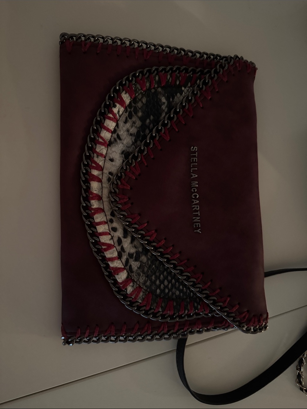 Stella McCartney Burgundy and Black Chain-Trim Crossbody Bag